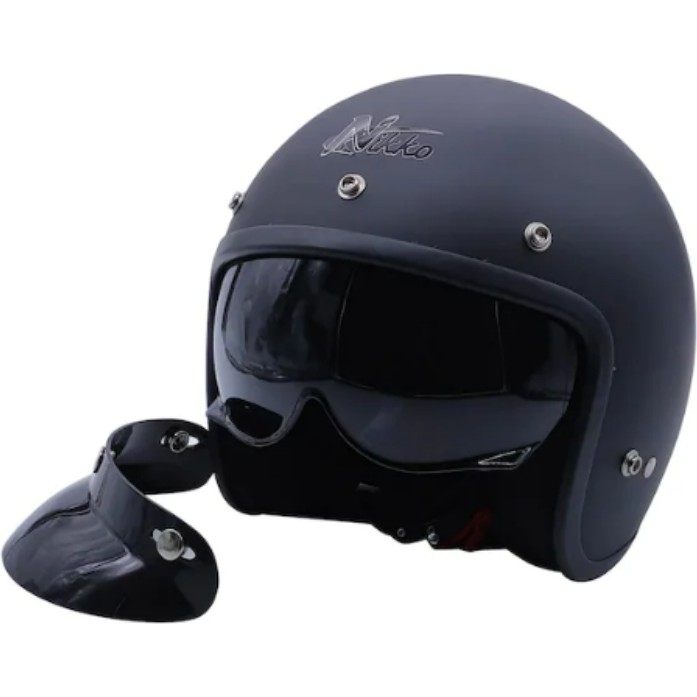 110000500275384.jpg Ebakbak Motosiklet Kask Yarım Chopper Güneş Vizörlü Kask Mat Siyah - Görsel 1