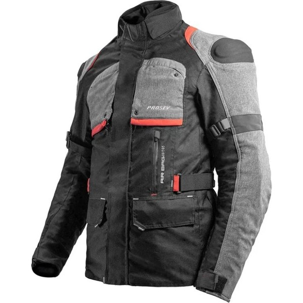 110000502334621.jpg Ebakbak Motosiklet Montu Uzun Model 4 Mevsim Full Korumalı Maxdura Kumaş Aırbag Toruıng Mont Gri - Görsel 1