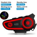 Motosiklet Bluetooth Kask Kulaklık Interkom, 2800MAH, Bluetooth 5.2, Su Geçirmez Intercom 3 LED Işık