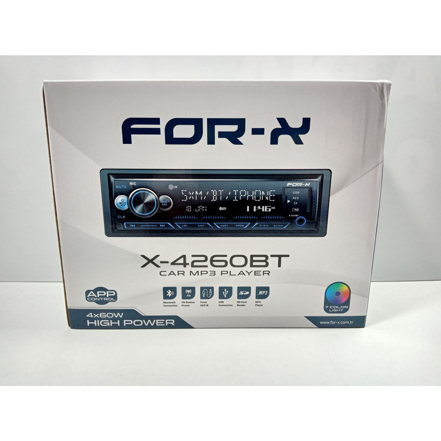 110000529806507.jpg For-x Teyp – For-X X-4260BT 4X60W Bluetoothlu 7 Renk Oto Teyp - Görsel 1