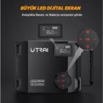 Ütraı Utraı Jstar 5 24000MAH 2000A Jump Starter Taşınabilir Akü Takviye Cihazı + Lastik Şişirme Hava Kompresörü ( Çanta + LCD Ekran + Powerbank + LED Lamba) - Görsel 7
