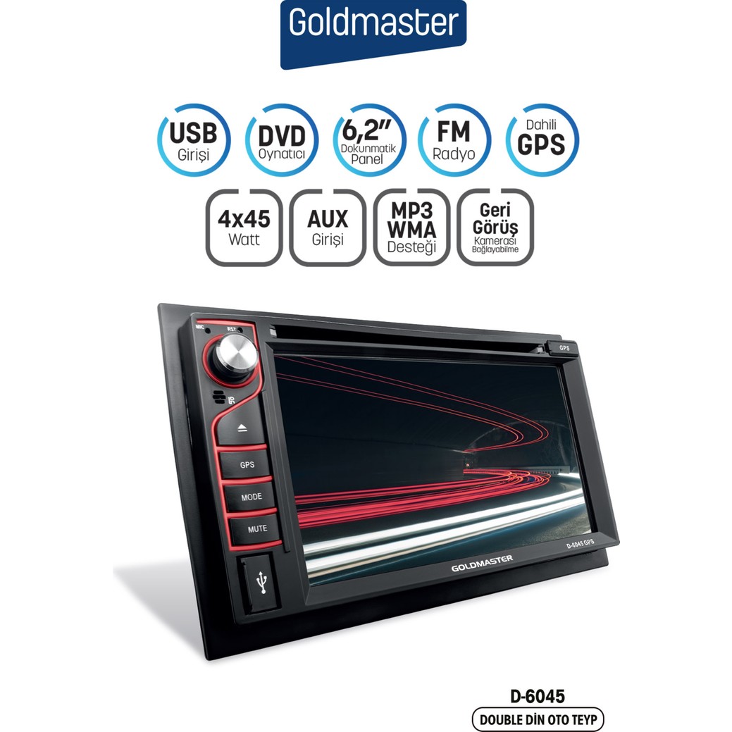 110000661366262.jpg Goldmaster D-6045 Bluetooth Dvd Oynatıcılı Oto Teyp - Görsel 1