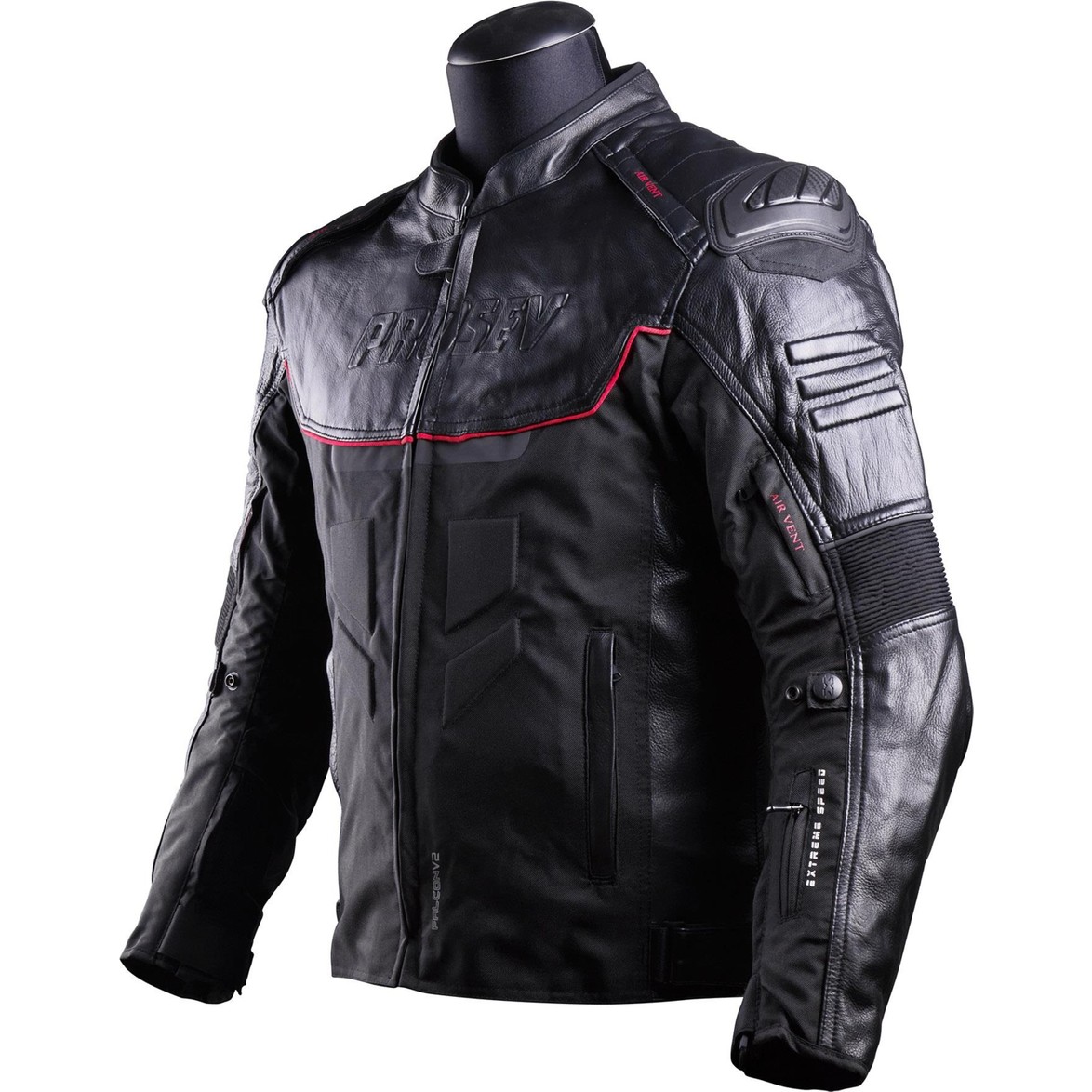 110000689667513.jpg Prosev Falcon 4 Mevsim Siyah Deri Motosiklet Mont - Görsel 1