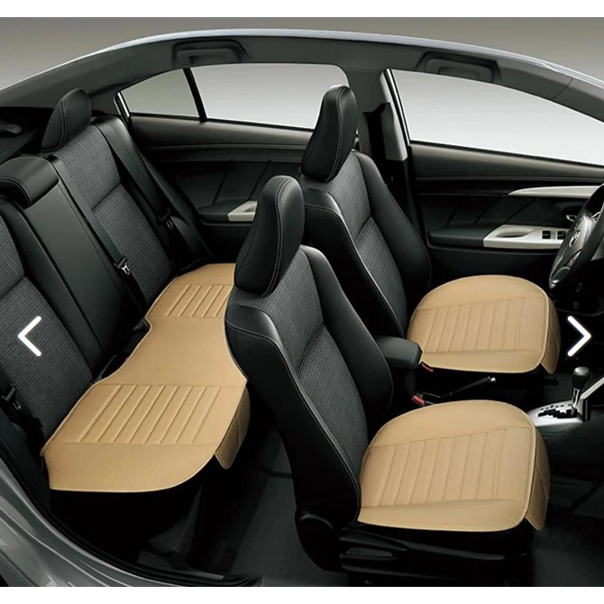 110000710305176.jpg Mısırlı Grup Lüks Deri Bej Oto Koltuk Minderi 3'lü Oturak - Ön Arka Araba Koltuk Minder Örtüsü - Su Geçirmez - Görsel 1