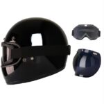 Ebakbak Motosiklet Retro Kask Harley Cafe Racer Vespa Modüler ve  Anti Uv Cross Gözlüklü Motor Kaskı Siyah - Görsel 2