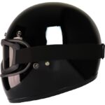 Ebakbak Motosiklet Retro Kask Harley Cafe Racer Vespa Modüler ve  Anti Uv Cross Gözlüklü Motor Kaskı Siyah - Görsel 4