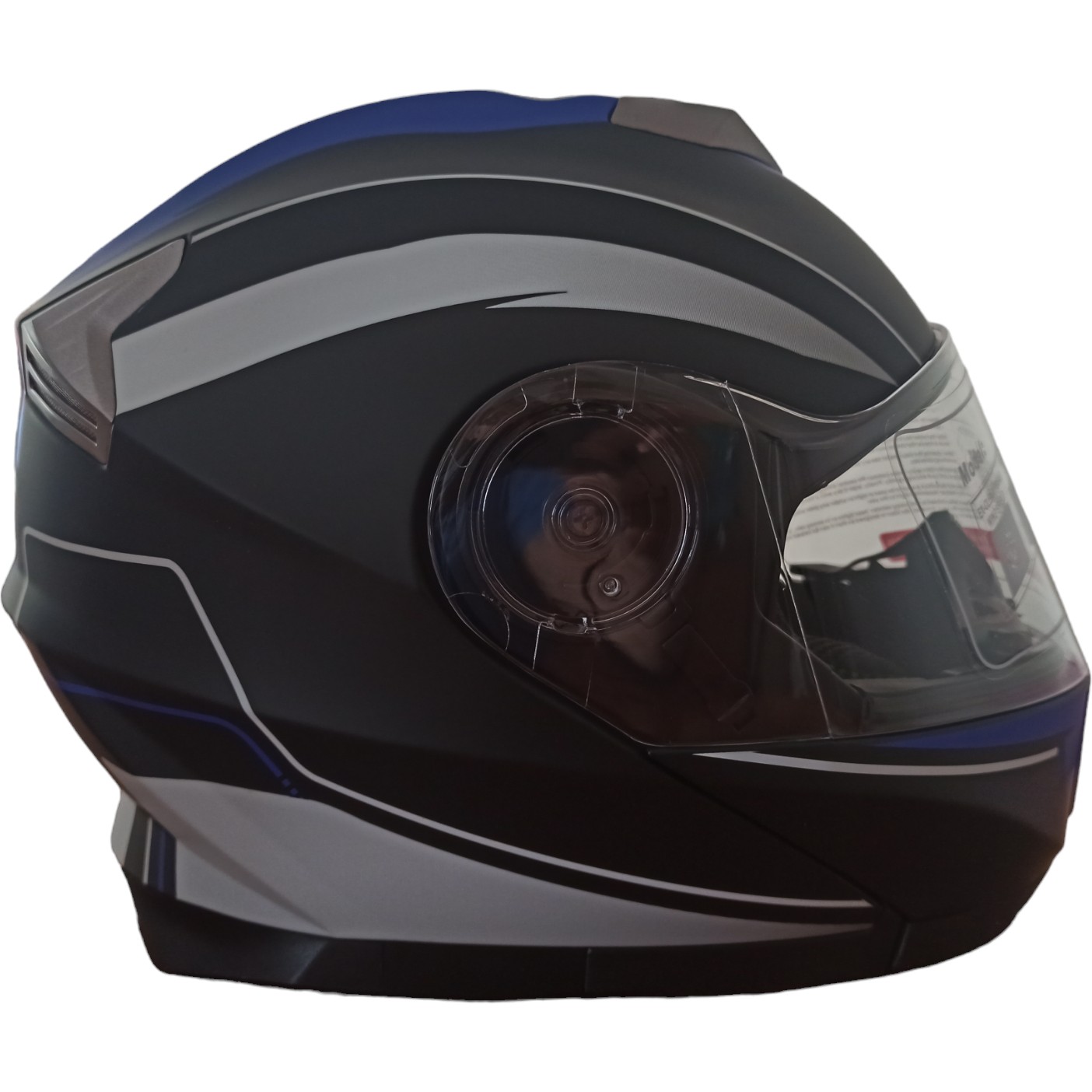 110000744204589.jpg Bld Çene Açılır Kask Vizörlü Mavi Siyah Beyaz - Görsel 1