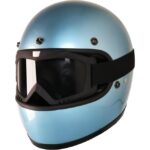 Ebakbak Motosiklet Retro Kask Harley Cafe Racer Vespa Modüler ve Anti Uv Gözlüklü Motor Kaskı Turkuaz - Görsel 2