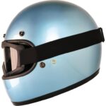 Ebakbak Motosiklet Retro Kask Harley Cafe Racer Vespa Modüler ve Anti Uv Gözlüklü Motor Kaskı Turkuaz - Görsel 4