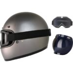 Ebakbak Motosiklet Retro Kask Harley Cafe Racer Vespa Modüler ve Anti Uv Gözlüklü Motor Kaskı Gri
