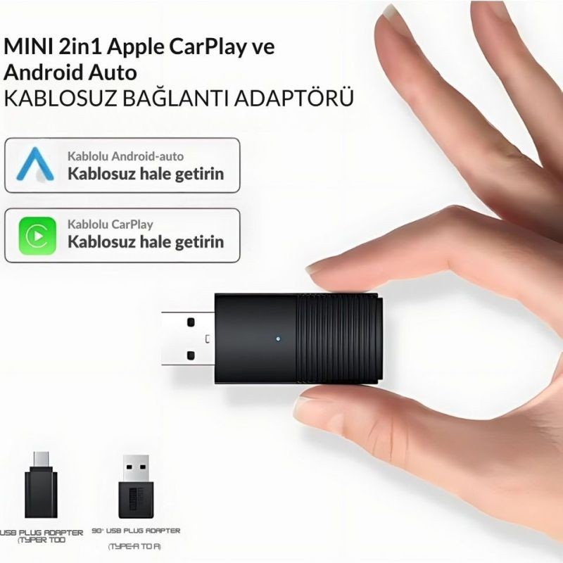 110000764526446.jpg Dark Mini Pro Duo 2in1 Araç Kiti Wireless/kablosuz Apple Carplay ve Android Auto Adaptörü (Dk-Va-Mpd1) - Görsel 1
