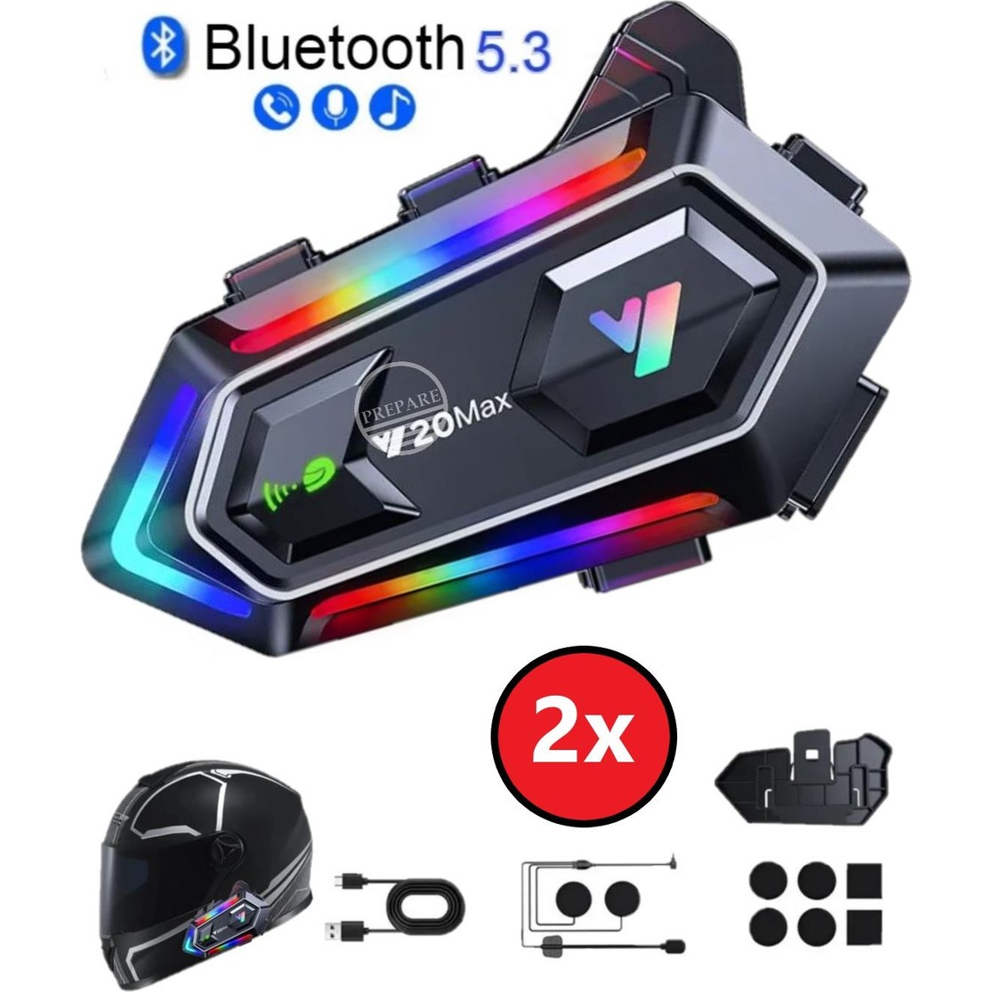 110000773015653.jpg Prepare 300 Mt Intercom 2 Eşleşmeli Kask Kulaklık Y-20MX Su Geçirmez Bluetooth Motosiklet Intercom Kulaklık - Görsel 1