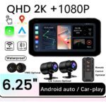 Yeelock 6.25 Inç 2k Motorsiklet Carplay Lastik Sensörlü Gpsli 2 Kameralı Su Geçirmez Dokunmatik Ekran