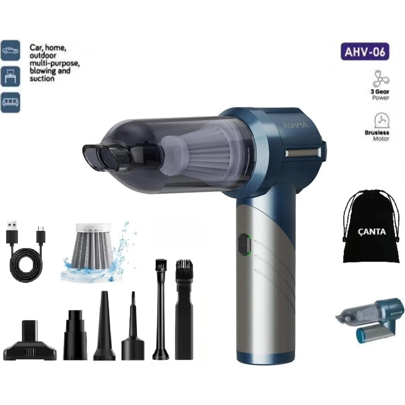 110000812348709.jpg Yeni Katlanabilir Auhma Kablosuz Şarjlı, Katlanabilir 3 Kademeli 2ın1 Profesyonel Ultra Çekim Güçlü Mini Araç Süpürgesi - Görsel 1