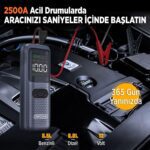 Groove HCB002 22000MAH 2500A Akü Takviye Cihazı + Lastik Şişirme Kompresörü Taşınabilir Jump Starter (Kompresör+Powerbank+Led Lamba+Lcd Ekran) - Görsel 2