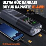 Groove HCB002 22000MAH 2500A Akü Takviye Cihazı + Lastik Şişirme Kompresörü Taşınabilir Jump Starter (Kompresör+Powerbank+Led Lamba+Lcd Ekran) - Görsel 4