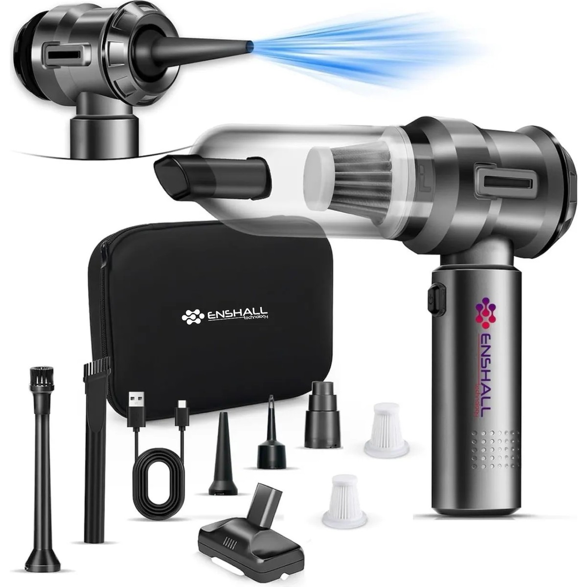 110000839737456.jpg Enshall Yeni Kablosuz Şarjlı 3 Kademeli 2ın1 Profesyonel Ultra Çekim Güçlü Mini Araç Süpürgesi - Görsel 1