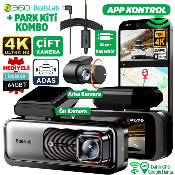 110000939988418.jpg +360 Botslab G980H Pro ADAS Ön Gerçek 4K UHD Arka 2K QHD 170° Geniş Açı Gps+WiFi Araç İçi Kamera + Park Modu - Görsel 1