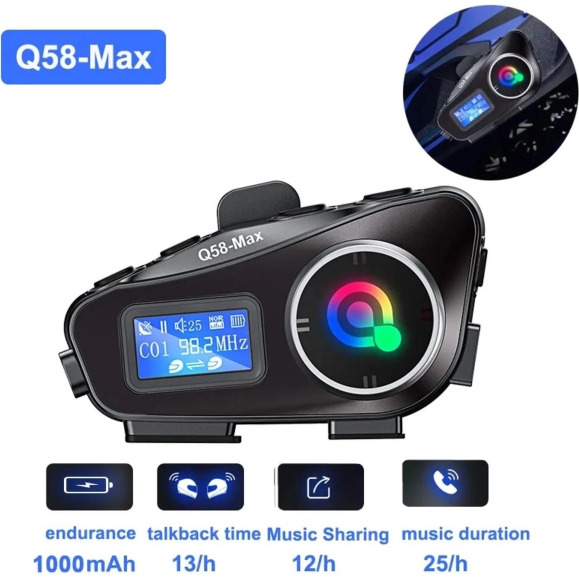 110000950373645.jpg 500 mt Intercom 2 Eşleşmeli Kask Kulaklık Su Geçirmez Bluetooth Motosiklet Stereo Mp3 Fm Radyo - Görsel 1