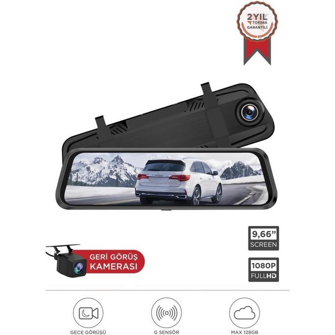 110000968591901.jpg Lenovo V7AHD Siyah 1080P Araç Içi 9.6inç Dokunmatik Dikiz Ayna Gece Görüşü Ön ve Arka Araç Kamerası - Görsel 1