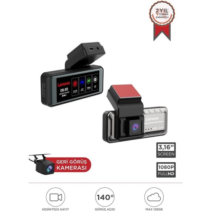 110000969820845.jpg Lenovo Q3/3318 Siyah 1080P Wifi Araç Içi Dokunmatik Ön ve Arka Araç Kamerası - Görsel 1