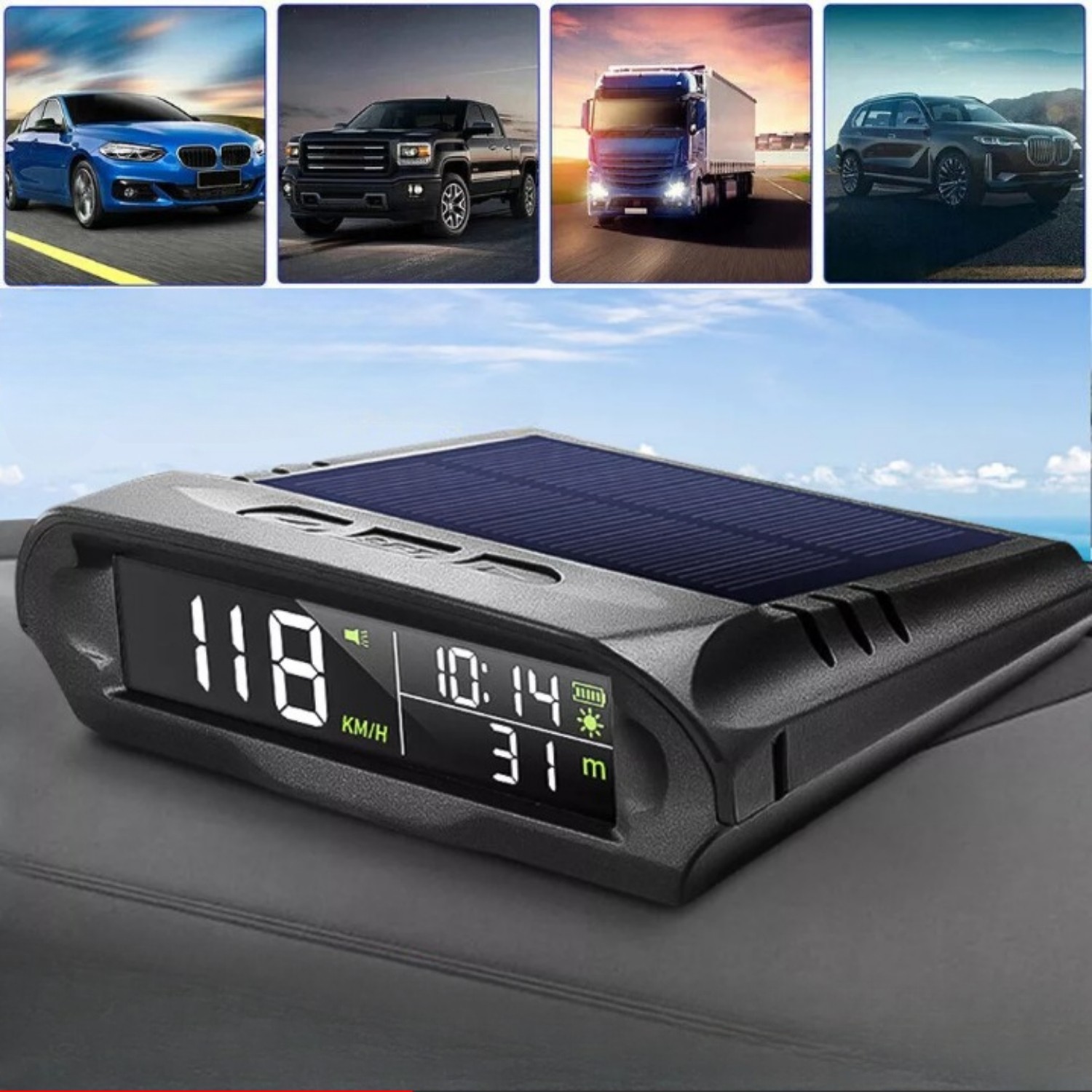 110000972558039.jpg Multizone Tır Kamyon ve Arabalar Için Uyumlu Gps Hız Göstergesi Güneş Enerjili Hız Ölçer - Görsel 1
