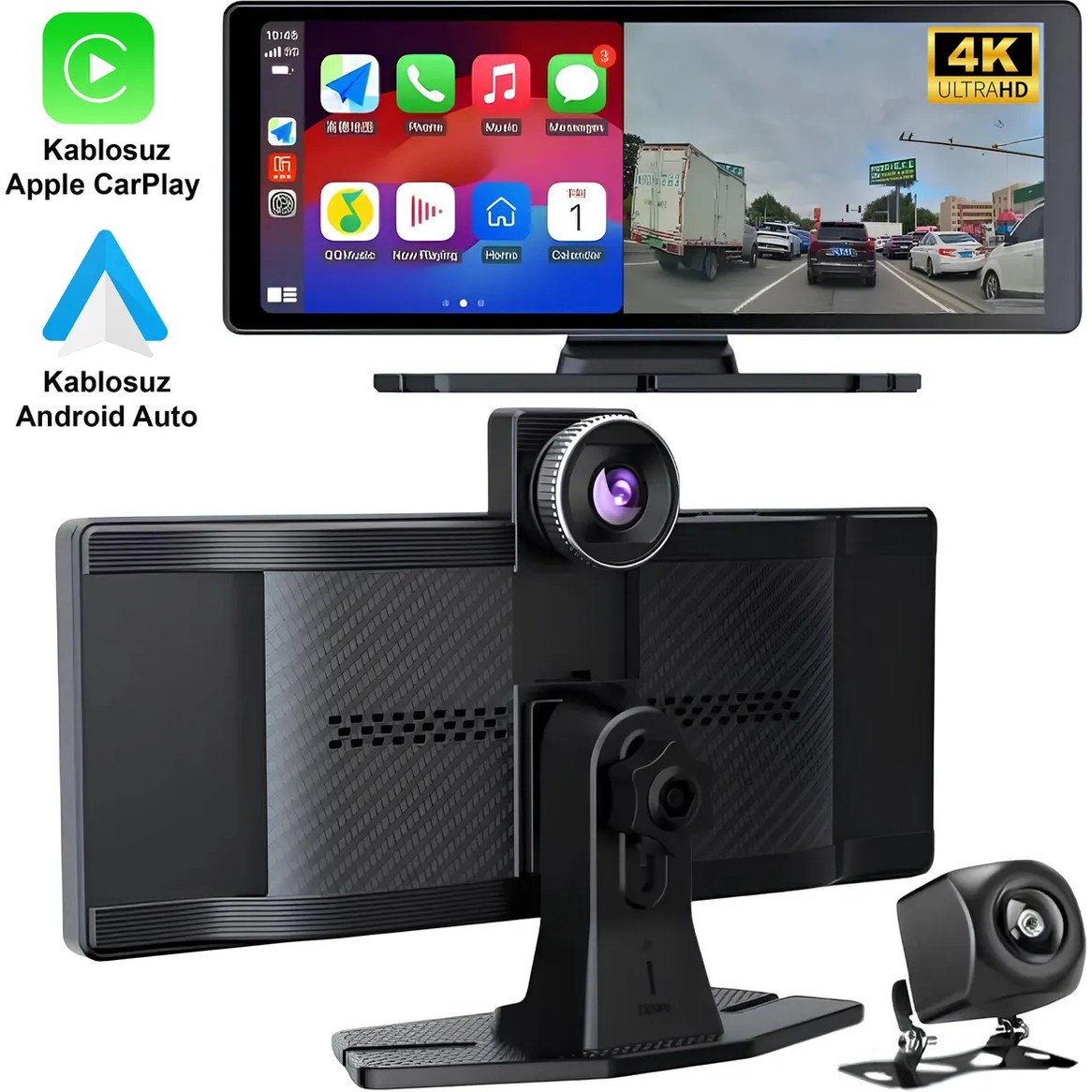 110000992642393.jpg Radoon Yeni Tasarım Kablosuz Carplay Android Auto Uyumlu 4K 10.2 Inç Çift Kameralı Araç Multimedya Ekranı - Görsel 1