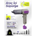 7go Ahv-14 2'si 1 Arada Kablosuz Araç Içi Süpürge Mor | 18000PA Güçlü Vakum + Üfleme | Cam Kırıcı & Kemer Kesici Acil Durum Özellikli