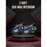Always Teknoloji 2 Adet Q58-MAX Radyolu Telsiz Özellikli 2 Kişi Bağlantılı Bluetooth Kask Kulaklık Ekranlı Fenerli Müzik ve Intercom
