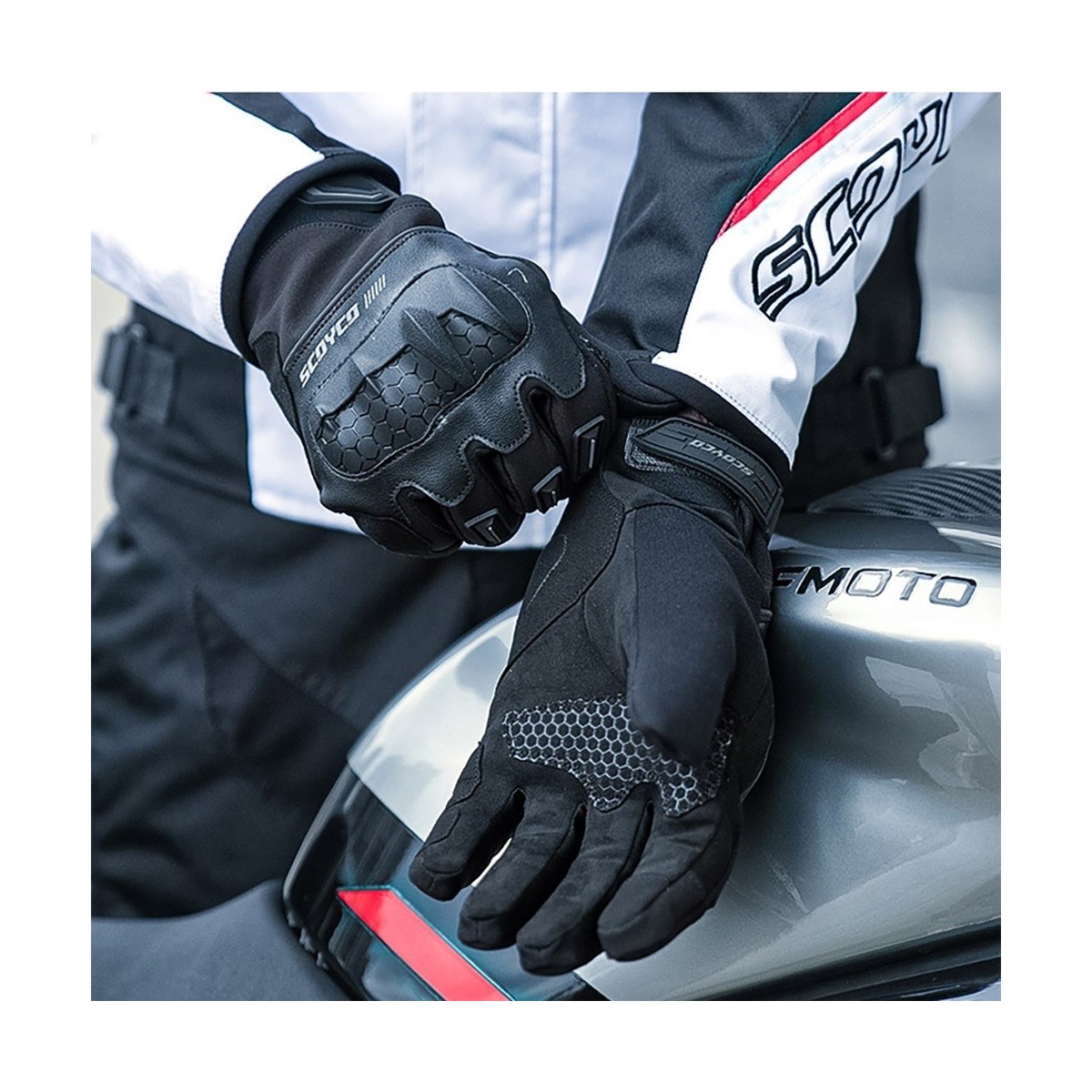 110000822207157.jpg Motoanl Motosiklet Kışlık Eldiven Waterproof Oxford ve Deri Kumaş Premium Motor Korumalı Eldiveni Siyah - Görsel 1