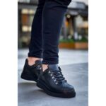 Evyora Kb-X4  Kuback Siyah Cilt Siyah Yüksek Taban Bağcıklı Günlük Erkek Ayakkabı