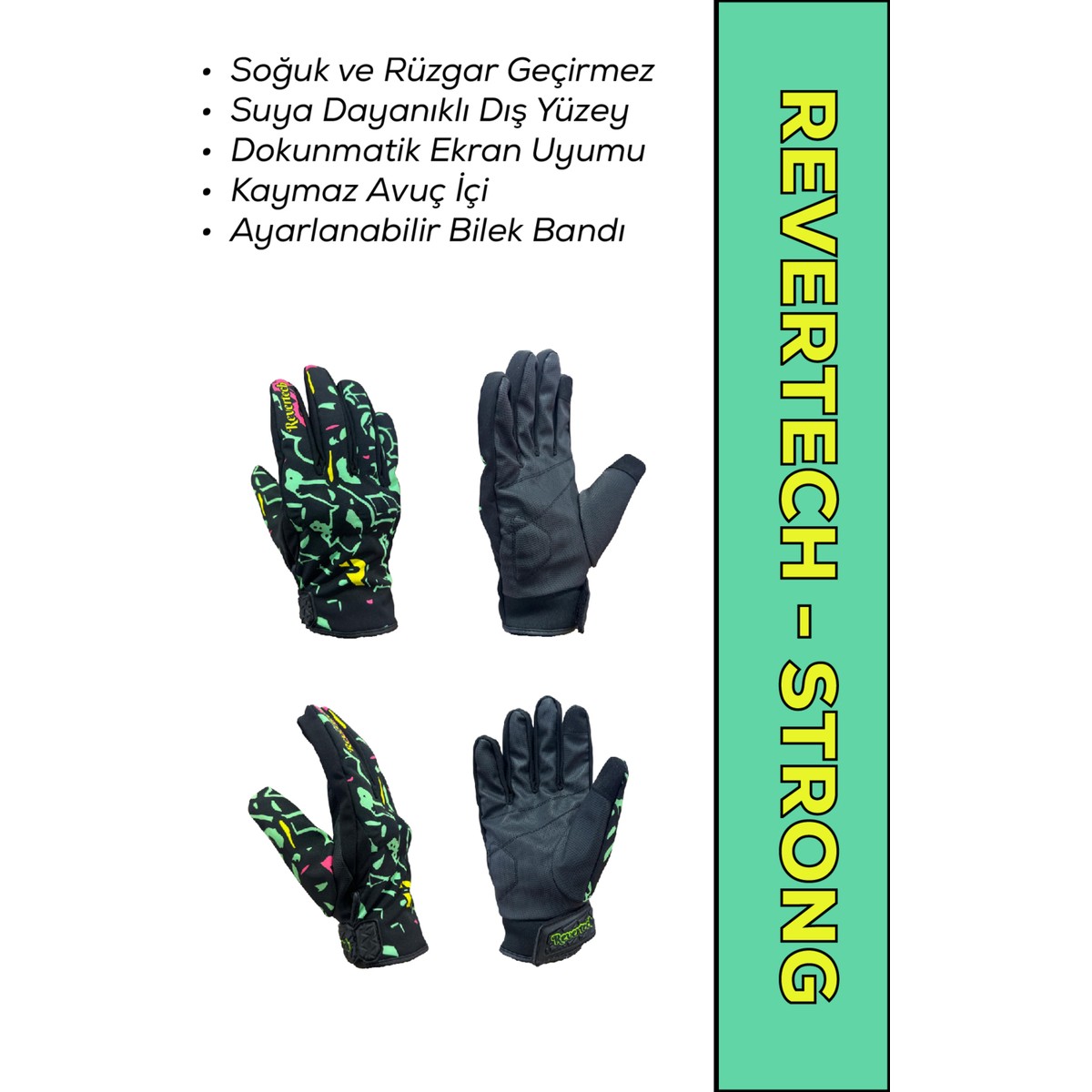 110001274970472.jpg Motokit Revertech Strong Green Dream / Su ve Rüzgar Geçirmez Kışlık Motosiklet Eldiveni - Görsel 1