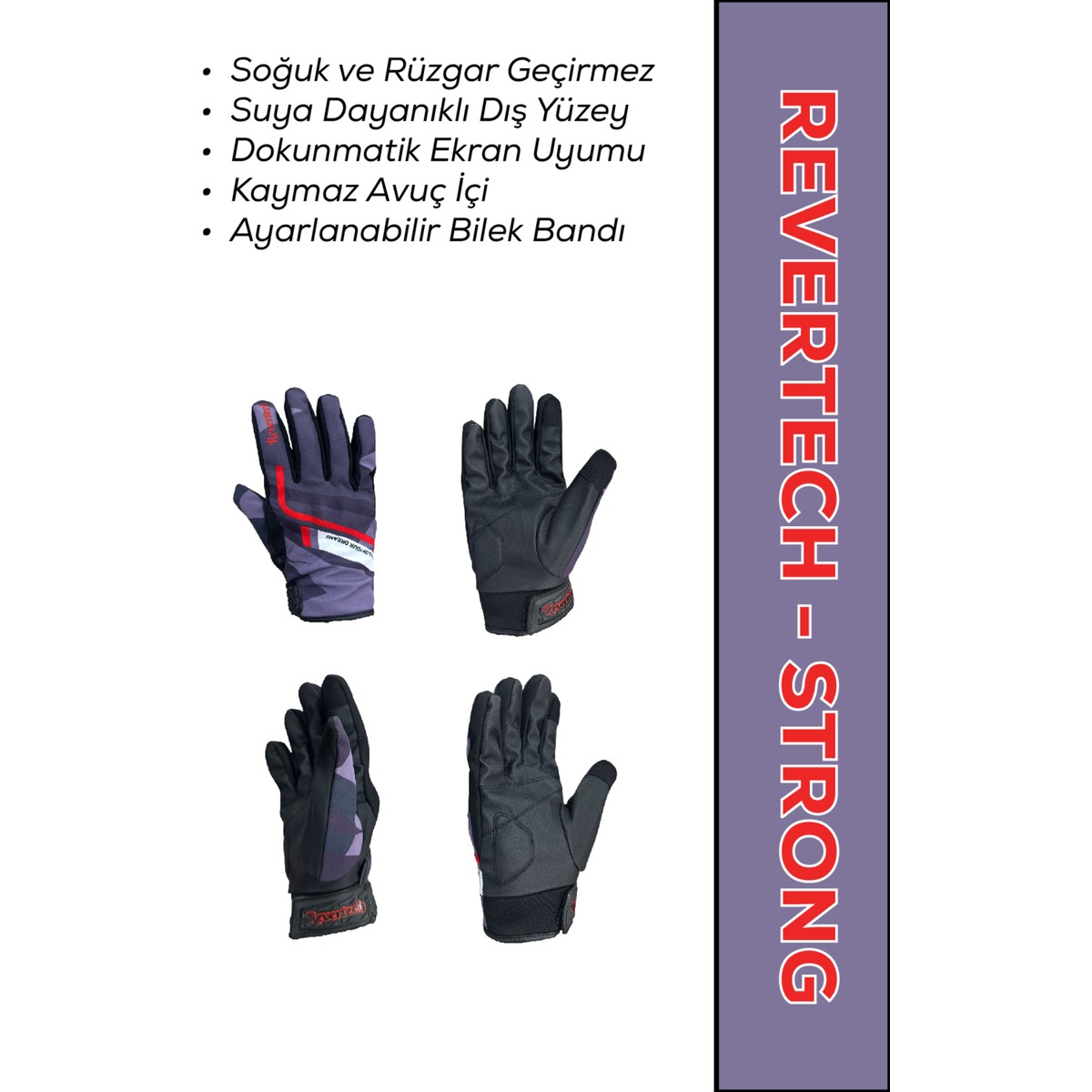 110001275577771.jpg Motokit Revertech Strong Purple / Su ve Rüzgar Geçirmez Kışlık Motosiklet Eldiveni - Görsel 1