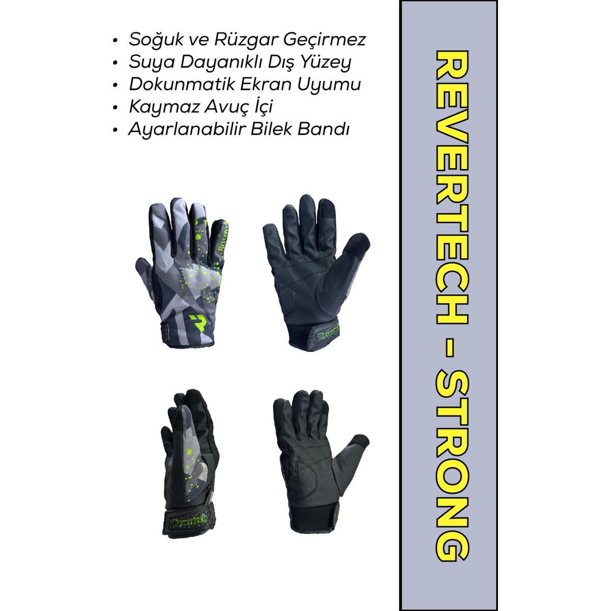 110001276398861.jpg Motokit Revertech Strong Green Drops / Su ve Rüzgar Geçirmez Kışlık Motosiklet Eldiveni - Görsel 1