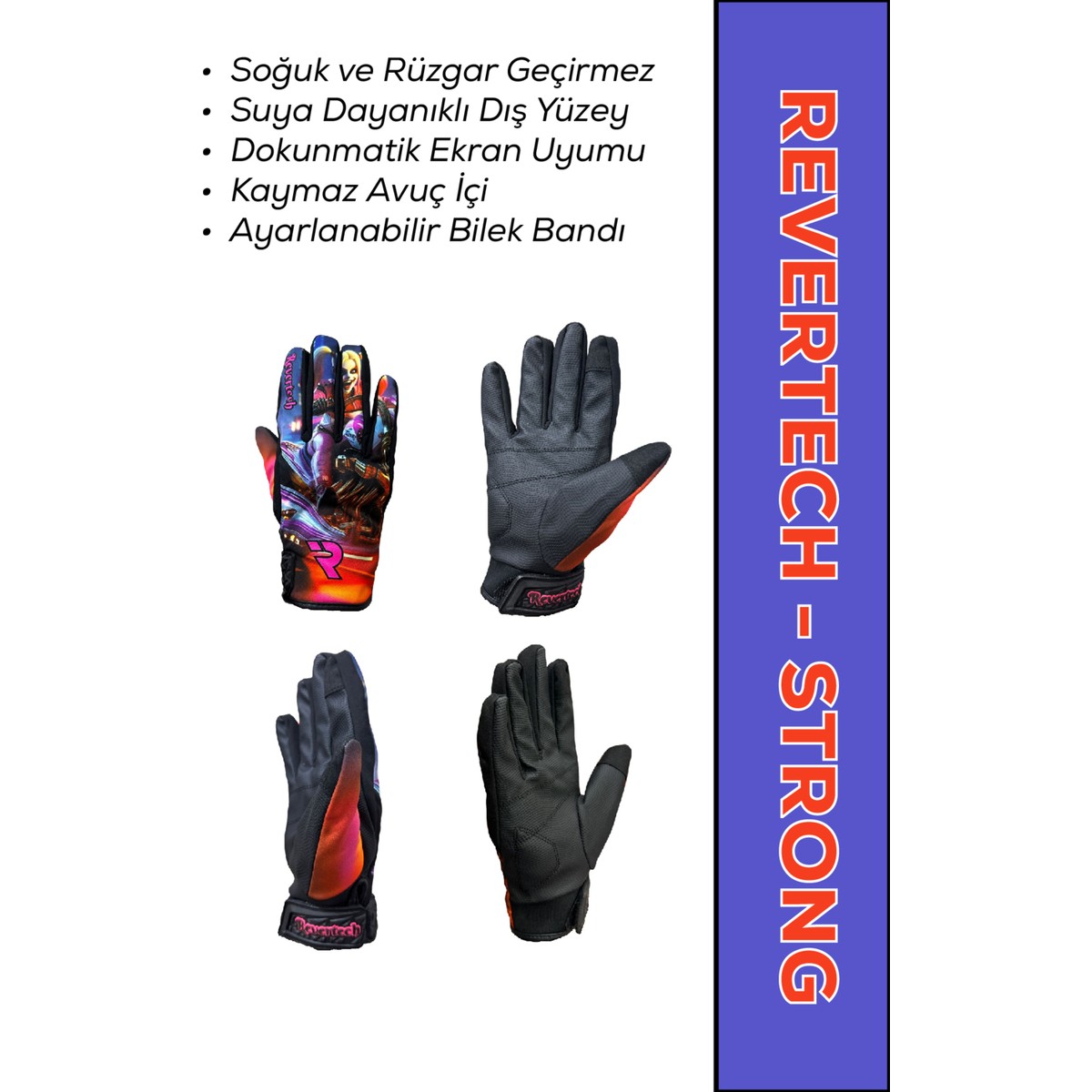 110001276494462.jpg Motokit Revertech Strong Harley Queen / Su ve Rüzgar Geçirmez Kışlık Motosiklet Eldiveni - Görsel 1